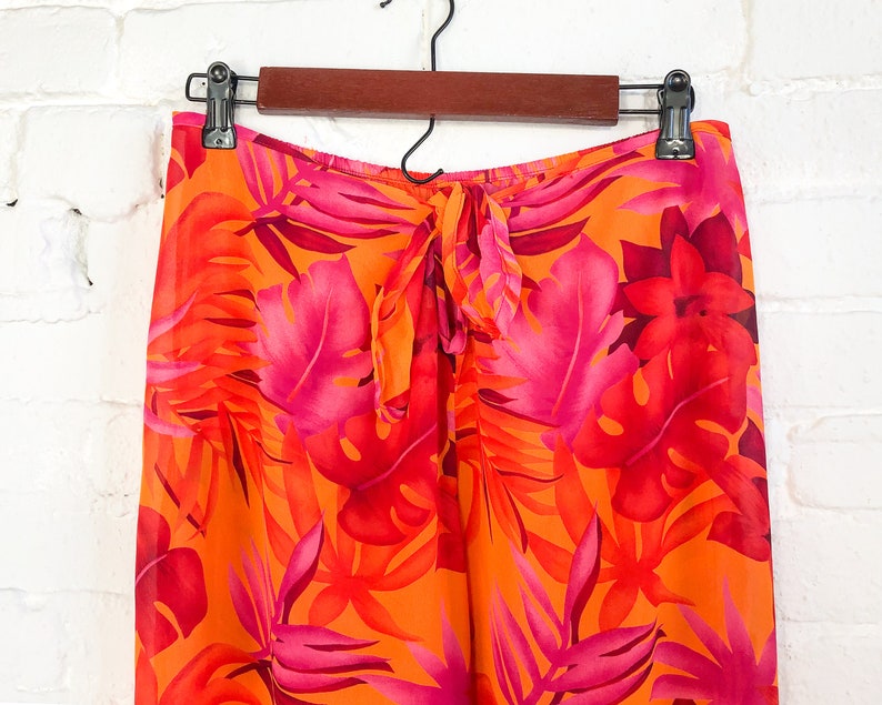 1990s Orange Hawaiian Print Slacks 90s Orange & Pink Tropical Pants Petra Fashions XL image 2