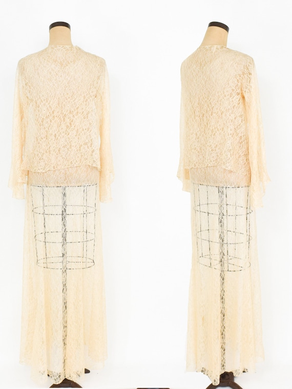 1930s Beige French Lace Evening Gown | 30s Beige … - image 4