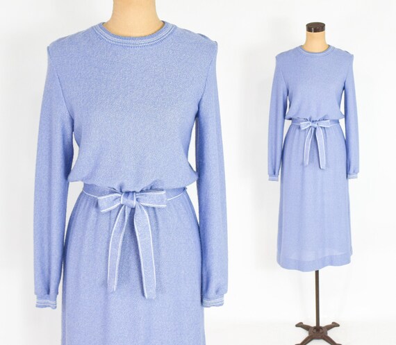1970s Lavender Knit Dress | 70s Lavender Blue Knit