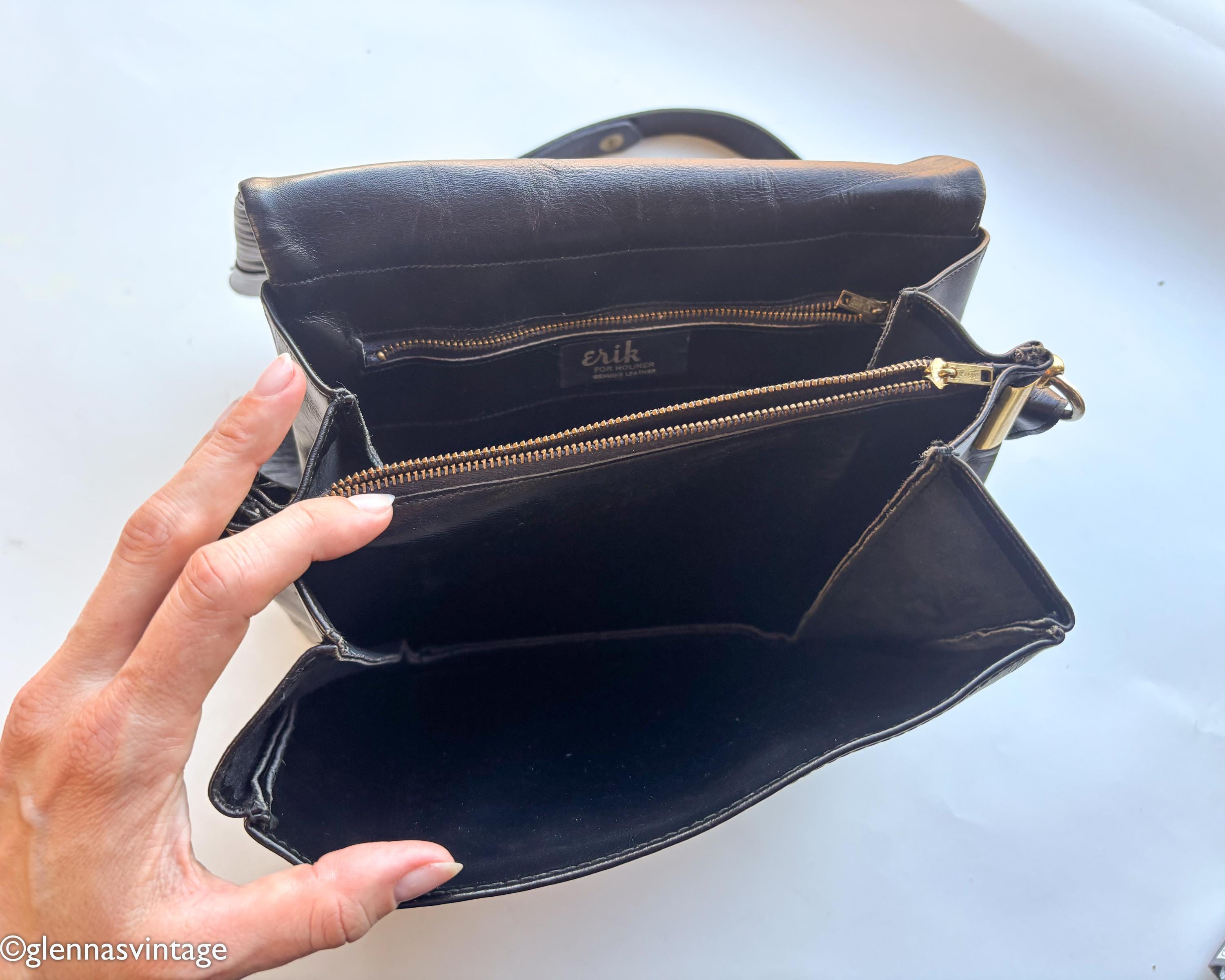 1980s ERIK for Holiner Black Leather Shoulder Bag | Vintage Black