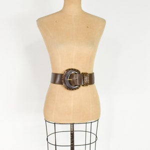 1980s Brown Wide Leather Belt 80s Brown Leather Wide Belt Medium image 3