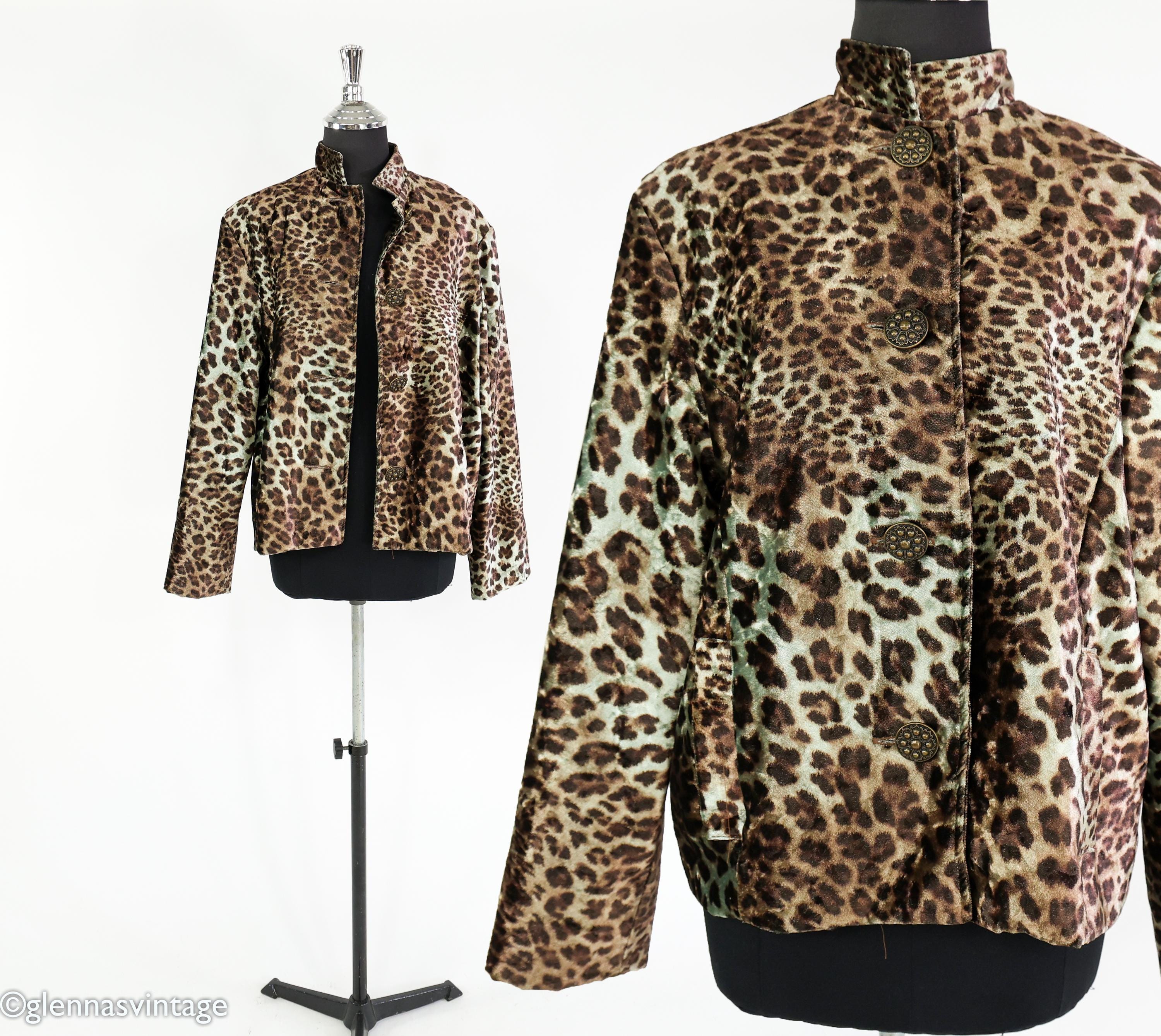 1990s Painted Pony Leopard Print Velvet Jacket | Vintage Animal