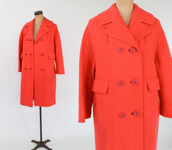 1960s Orange Wool Coat | 60s Orange Wool Double-br