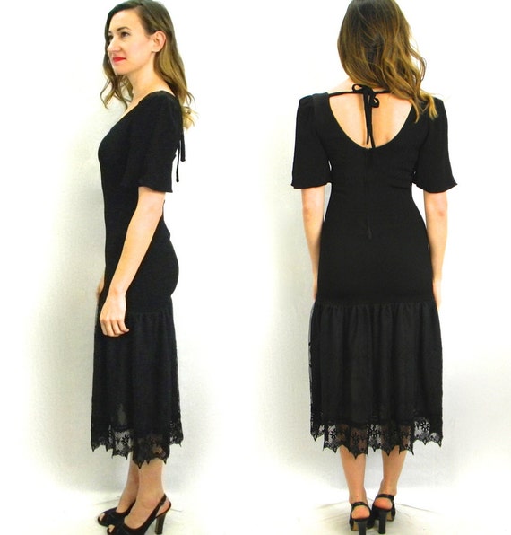 1980s Black Lace Dress | 1920-like Drop Waist Lac… - image 2