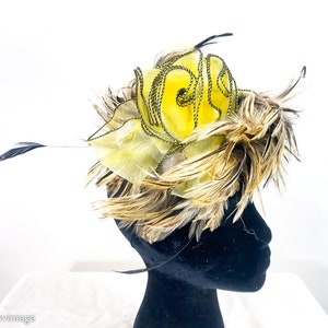 1990s Yellow Feather Fascinator 90s Yellow Feather Hat Avant Gard Hat Because We Can image 4