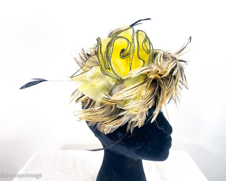 1990s Yellow Feather Fascinator 90s Yellow Feather Hat Avant Gard Hat Because We Can image 4