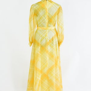 1970s Yellow Plaid Maxi Dress 70s Yellow Evening Dress Yellow Bridesmaid Dress Avalon Classics Size 10 & 16 image 8