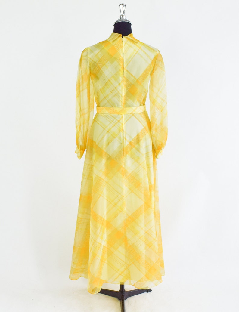 1970s Yellow Plaid Maxi Dress 70s Yellow Evening Dress Yellow Bridesmaid Dress Avalon Classics Size 10 & 16 image 8