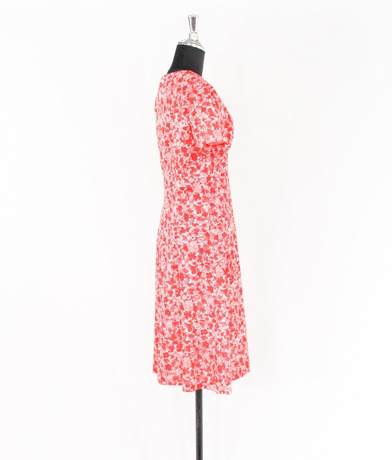 1960s Red Floral Day Dress 60s Red & White Flower Dress Medium image 6