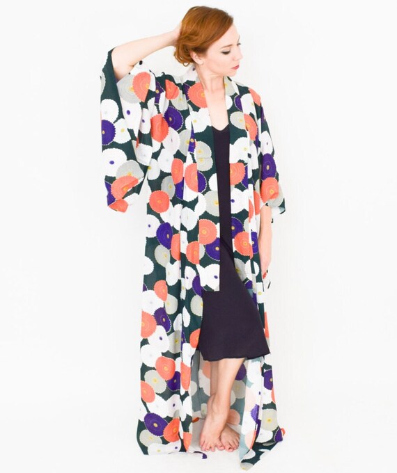 Floral Kimono Robe | Green Orange Floral Robe | C… - image 3