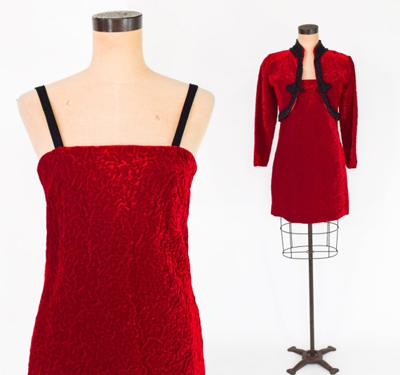 1960s Red Velvet Dress & Jacket | 60s Red Velvet … - image 3