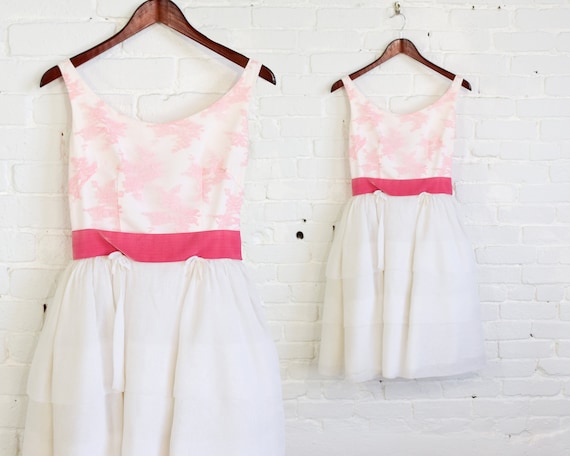 1950s White & Pink Lace Dress | 50s White Chiffon