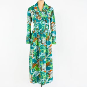 1970s Green Floral Maxi Dress 70s Green Op Art Maxi Dress Concept 70 Swirl Medium image 2