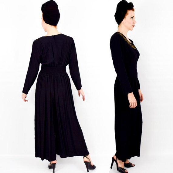 1990s Black Jumpsuit | 90s Black Wide Leg Jumpsui… - image 2