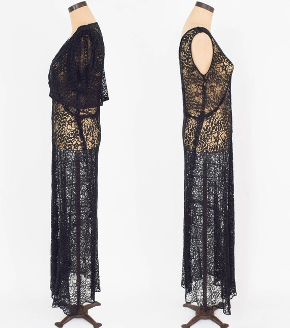 1930s Black Lace Evening Dress | 30s Black Floral… - image 4