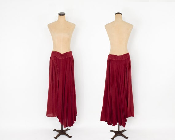 1980s Cranberry Cotton Maxi Skirt Set | 80s Red M… - image 6