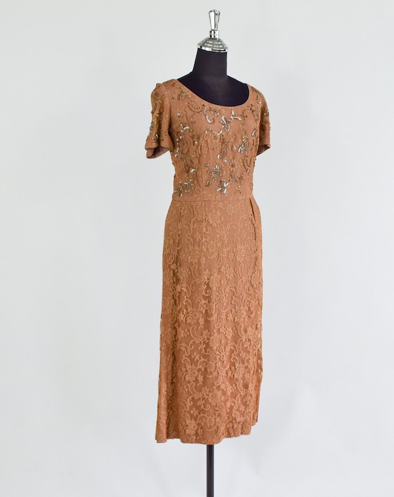 princess polly baby blue dress 1950s Taupe Lace Cocktail Dress | Vintage Brown Sequin & Bead Embroidery,  Large