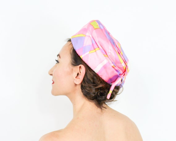 1960s Pink Turban | 60s Pink Op Art Print Hat | M… - image 3