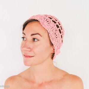 1970s Pink Crochet Hat 70s Pink Crochet Cloche 1920s-like Pink Cloche One Size image 2