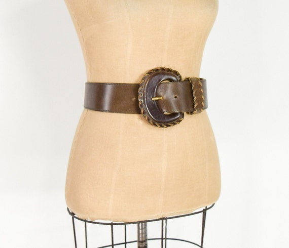 1980s Brown Wide Leather Belt | 80s Brown Leather… - image 2