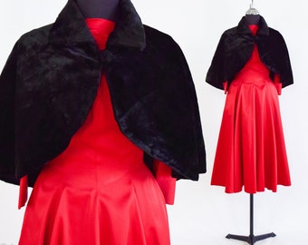 1950s Black Faux Fur Cape | 50s Black Faux Fur Caplet | One Size