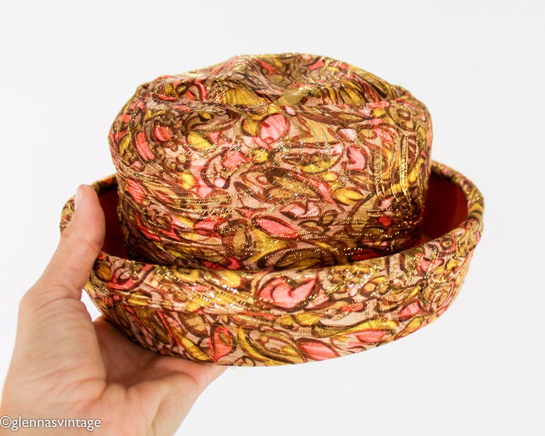 1960s Metallic Orange Hat 60s Orange & Gold Metallic Hat Murriel image 9