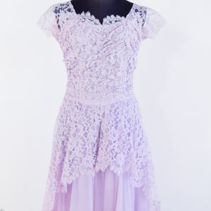 1950s Lavender Lace Prom Dress | 50s Pale Purple Long Lace Gown | X