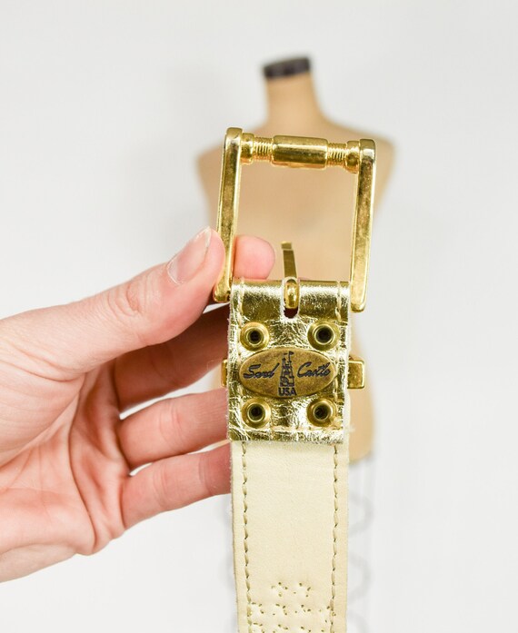 1980s Riveted Gold Leather Belt | 80s Gold Leathe… - image 8