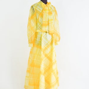 1970s Yellow Plaid Maxi Dress 70s Yellow Evening Dress Yellow Bridesmaid Dress Avalon Classics Size 10 & 16 image 4