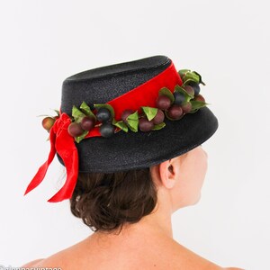 1950s Black Vintage Straw Band Cocktail Hat With Velvet Trim 50 main image 2