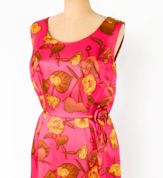 1950s Pink Floral Wiggle Dress | 50s Fuchsia Flow… - image 8