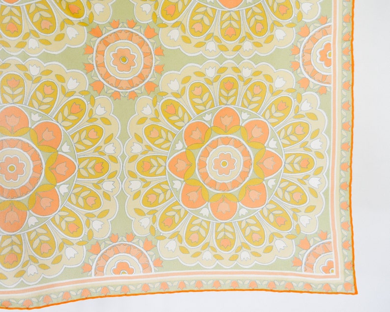 Vera 1960s Orange Nylon Flower Scarf 60s Orange Op Art Floral Chiffon Scarf Scarves by Vera image 4