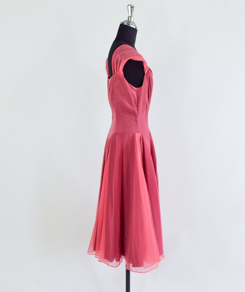 1940s Mauve Pink Party Dress 40s Pink Chiffon Evening Dress Medium image 5