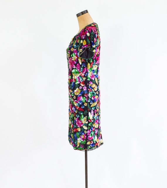 1980s Colorful Sequin Party Dress | 80s Sequin Be… - image 3