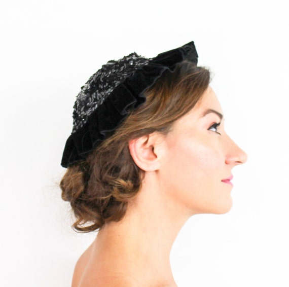 1920s Black Sequin & Velvet Hat | 20s Black Sequi… - image 2