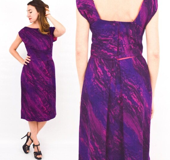 1950s Purple Wool Dress | 50s Purple Sleeveless W… - image 1