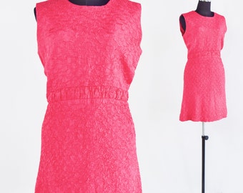1960s Hot Pink Mini Dress | 60s Pink Sleeveless Shift | Kay Windsor | Medium