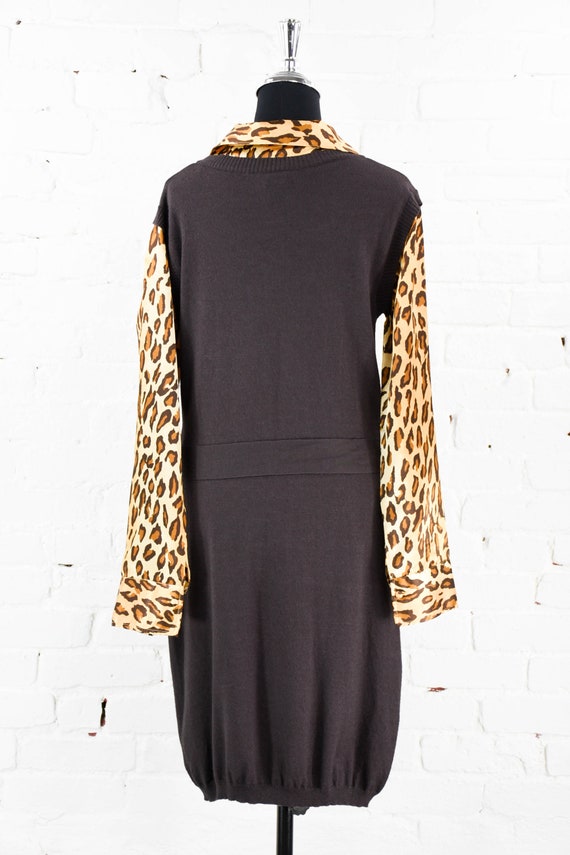 1950s Brown & Leopard Dress | 50s-like Brown Knit… - image 2