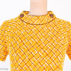 1960s Yellow Wool Plaid Dress 60s Gold Plaid Shift Dress Twiggy Style Medium image 8