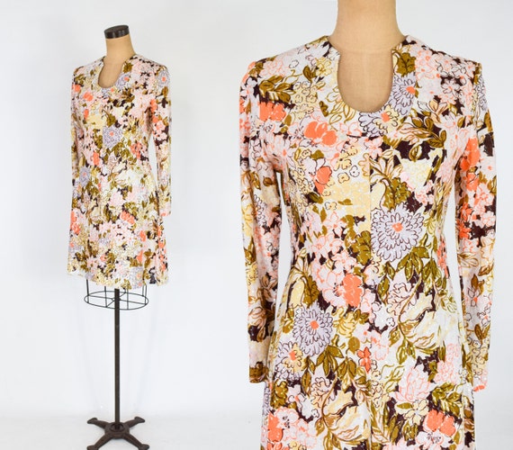 1960s Orange Floral Mini Dress | 60s Metallic Flor