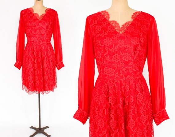1960s Red Lace Cocktail Dress | 60s Red Lace Party