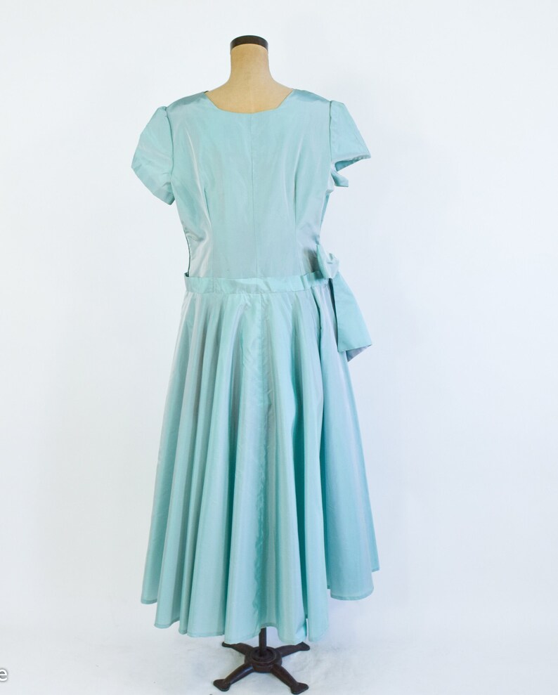 1940s Iridescent Green Evening Dress 40s Mint Green Taffeta Formal Old Hollywood XL image 7