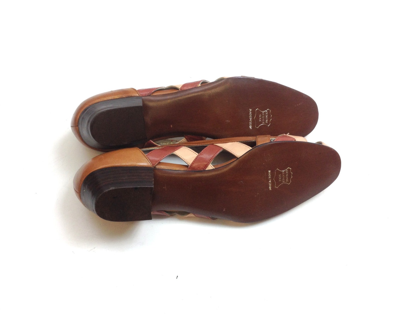 80s brown leather flats | woven leather ballet flats | two-tone leather flats | david murray | us 6 eu 36