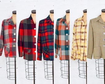 Chaqueta tipo camisa de lana a cuadros Pendleton vintage de los años 50 / Prenda de abrigo a cuadros grande