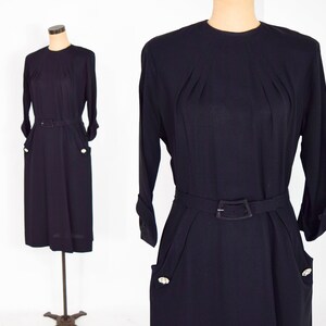 1940s Black Crepe Dress 40s Black Crepe Sheath Dress A Kay Carter Originals Medium image 2