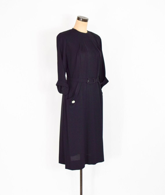 1940s Black Crepe Dress | 40s Black Crepe Sheath … - image 3