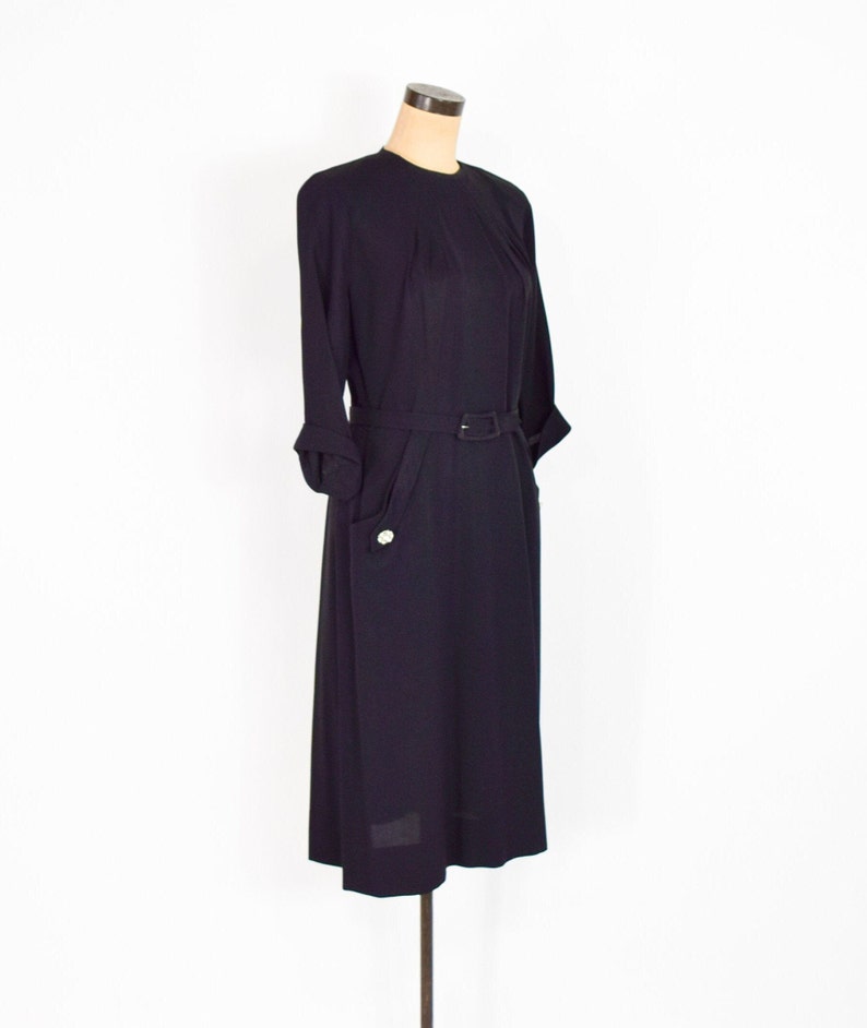 1940s Black Crepe Dress 40s Black Crepe Sheath Dress A Kay Carter Originals Medium image 3