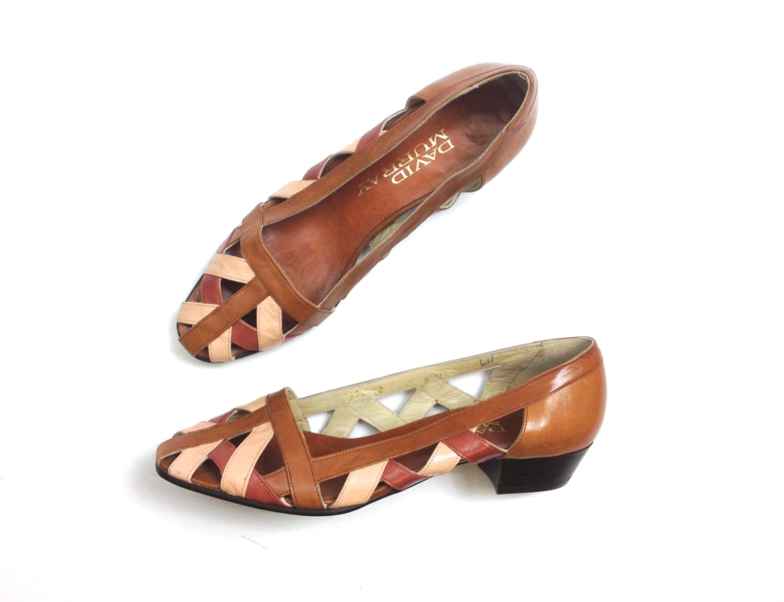 80s brown leather flats | woven leather ballet flats | two-tone leather flats | david murray | us 6 eu 36