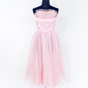 1940s Pink Lace Evening Dress 40s Pink Cupcake Prom Party Dress Extra Small image 3