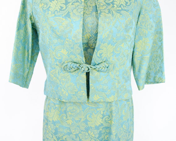 1950s Turquoise Brocade  Dress Jacket Set | 50s B… - image 8